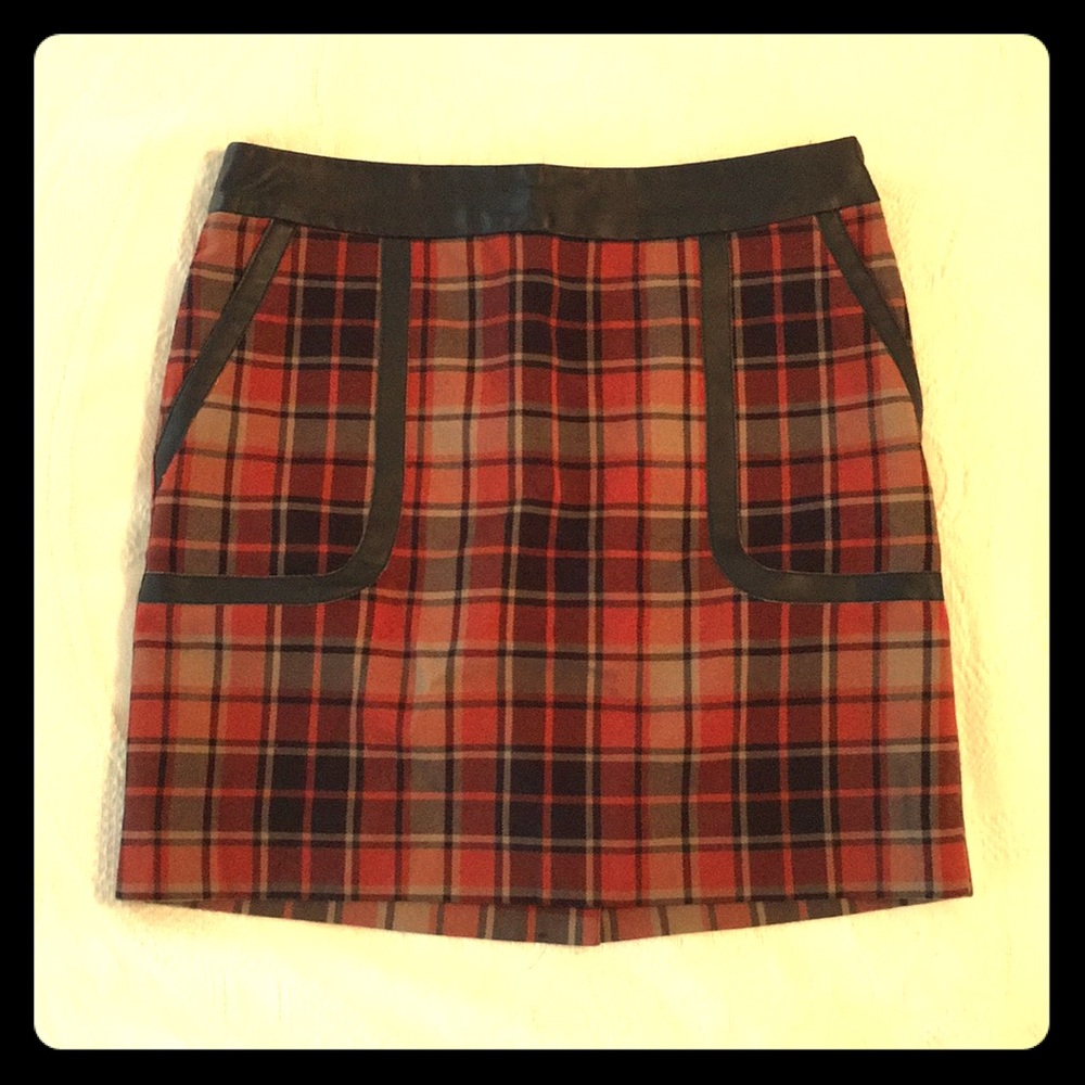 Plaid Skirt with Vegan Leather Details